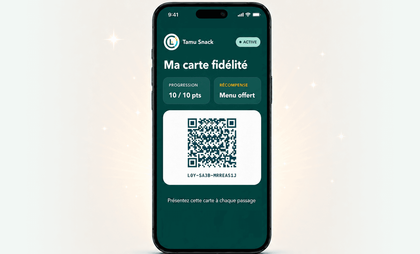 La carte de fidélité Loyka affiche dix points sur dix et un menu offert